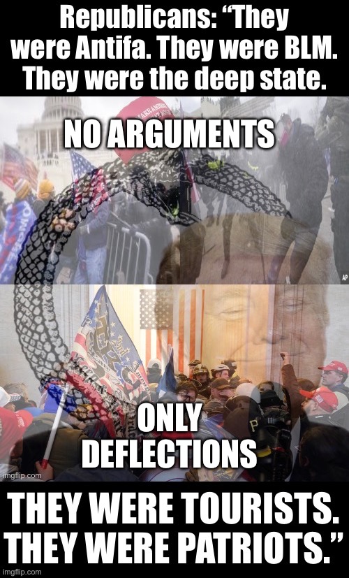 Reee inbound | NO ARGUMENTS; ONLY DEFLECTIONS | image tagged in maga riot jan 6 deflections,left is best,traitors,democracy,get rekt | made w/ Imgflip meme maker