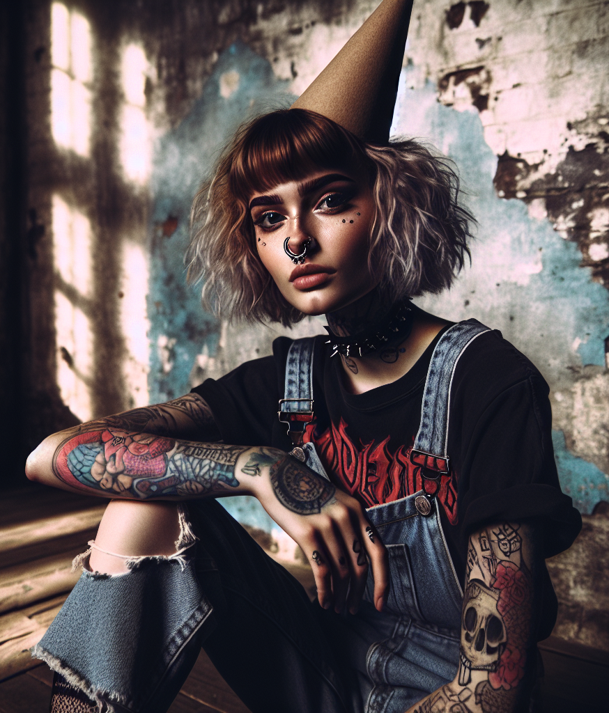 Young woman with tattoos and a nose ring wearing a dunce cap Blank Meme Template