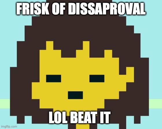 Frisk's face | FRISK OF DISSAPROVAL LOL BEAT IT | image tagged in frisk's face | made w/ Imgflip meme maker