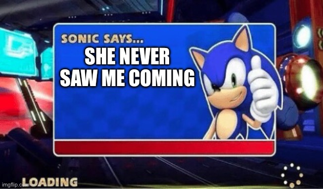 Sonic Says | SHE NEVER SAW ME COMING | image tagged in sonic says | made w/ Imgflip meme maker