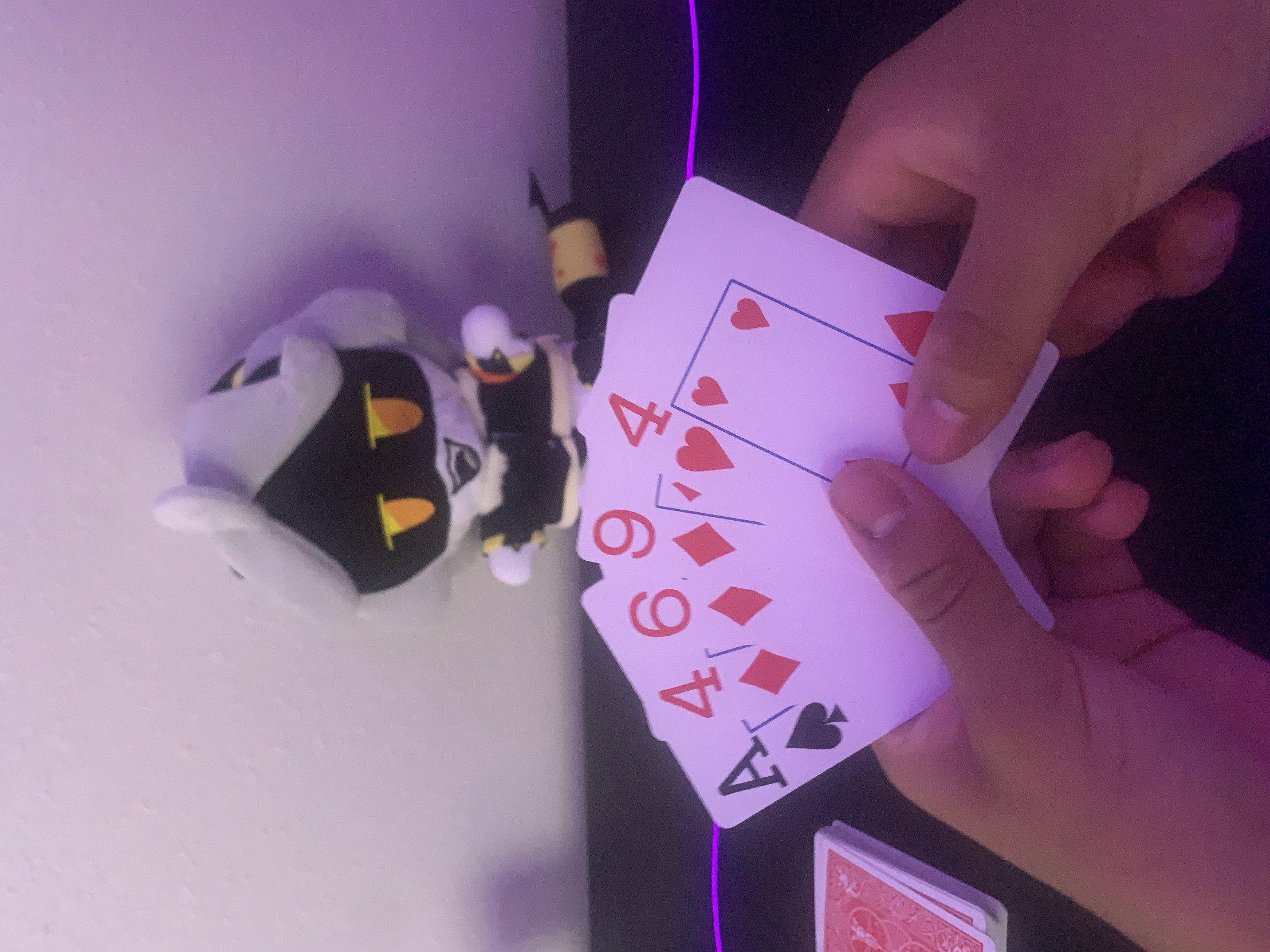 High Quality LaLa playing go fish with V (his dumbass forgot how to play) Blank Meme Template