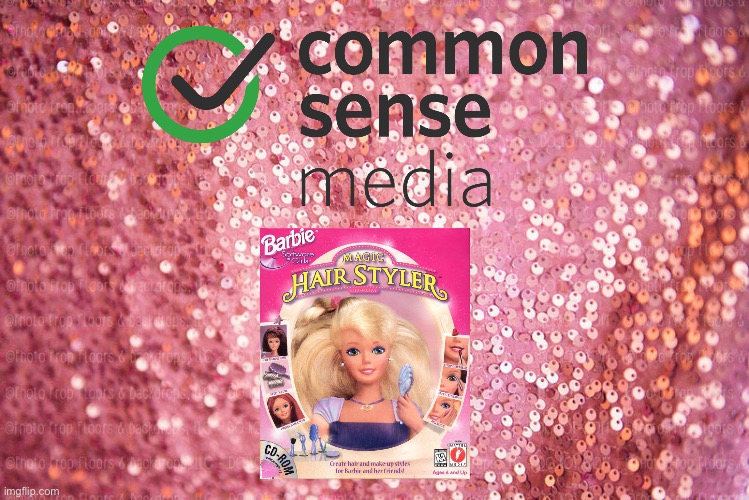 Barbie Magic Hair Styler (1997) (Video Game) | image tagged in pink sequin background,barbie meme week,barbie,barbie week,90s,deviantart | made w/ Imgflip meme maker