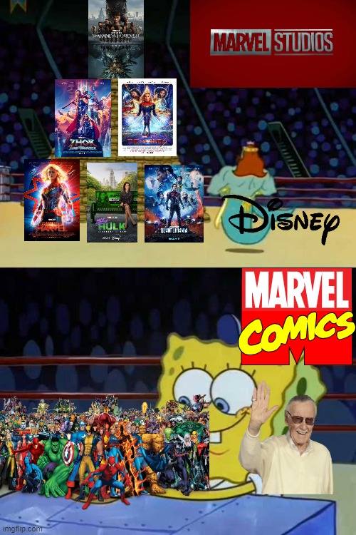 Marvel Studios vs. Marvel Comics (My First Meme) | image tagged in king neptune vs spongebob | made w/ Imgflip meme maker