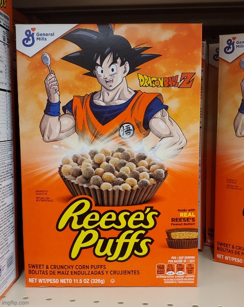 Reese's Puffs Goku from Dragon Ball Cereal | image tagged in reese's puffs goku from dragon ball cereal | made w/ Imgflip meme maker