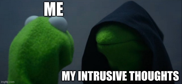 i'd be dead by a canadian highway if my intrusive thoughts won | ME; MY INTRUSIVE THOUGHTS | image tagged in memes,evil kermit | made w/ Imgflip meme maker