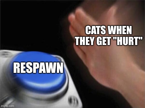 cats just don't get hurt actually | CATS WHEN THEY GET "HURT"; RESPAWN | image tagged in memes,blank nut button | made w/ Imgflip meme maker
