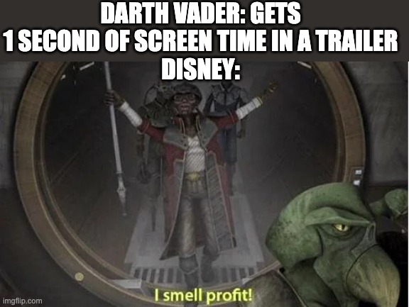 True? | DARTH VADER: GETS 1 SECOND OF SCREEN TIME IN A TRAILER
DISNEY: | image tagged in star wars,disney | made w/ Imgflip meme maker