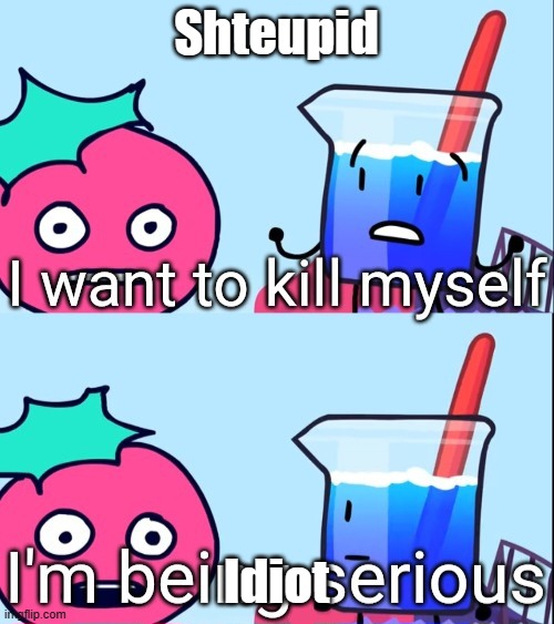 Shteupid Idiot | image tagged in i want to kill myself i'm being serious | made w/ Imgflip meme maker