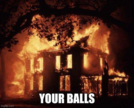 Burning House | YOUR BALLS | image tagged in burning house | made w/ Imgflip meme maker