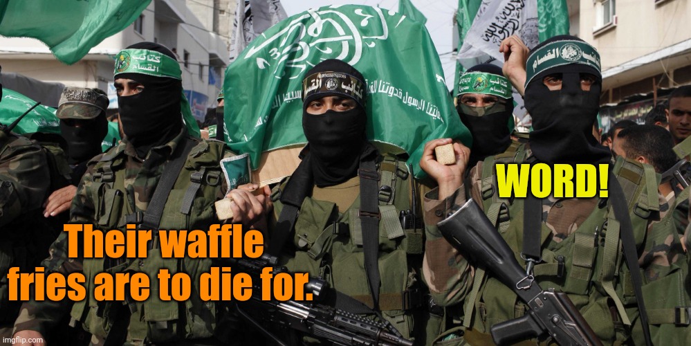 Hamas | WORD! Their waffle fries are to die for. | image tagged in hamas | made w/ Imgflip meme maker