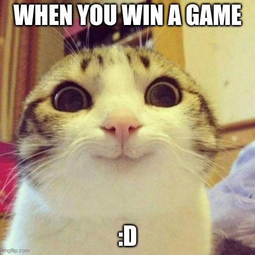 I WON!!!!!! | WHEN YOU WIN A GAME; :D | image tagged in memes,smiling cat | made w/ Imgflip meme maker