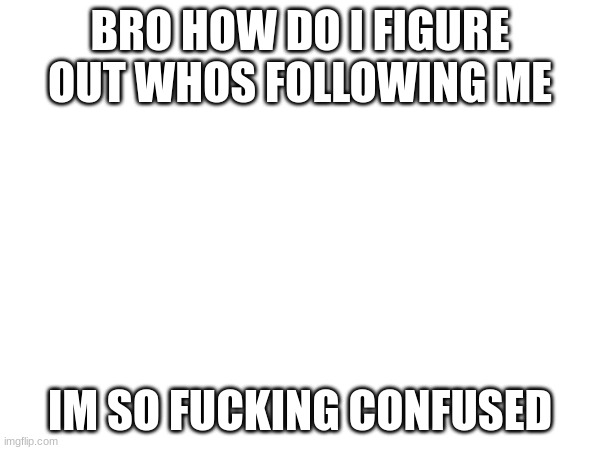BRO HOW DO I FIGURE OUT WHOS FOLLOWING ME; IM SO FUCKING CONFUSED | image tagged in funny | made w/ Imgflip meme maker