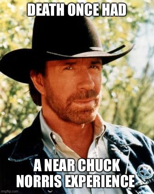 real, no? | DEATH ONCE HAD; A NEAR CHUCK NORRIS EXPERIENCE | image tagged in memes,chuck norris,msmg,shmebulak | made w/ Imgflip meme maker