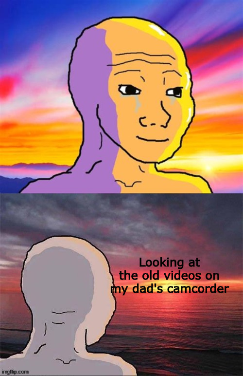 Wojak Nostalgia | Looking at the old videos on my dad's camcorder | image tagged in wojak nostalgia | made w/ Imgflip meme maker