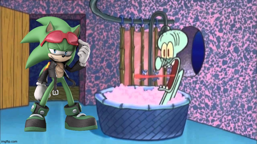 Scourge the Hedgehog drops by Squidward's house | image tagged in who dropped by squidward's house,sonic the hedgehog | made w/ Imgflip meme maker