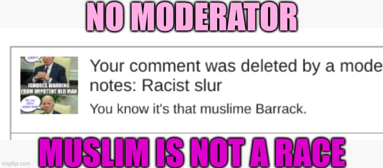 Race is the default accusation | NO MODERATOR; MUSLIM IS NOT A RACE | made w/ Imgflip meme maker