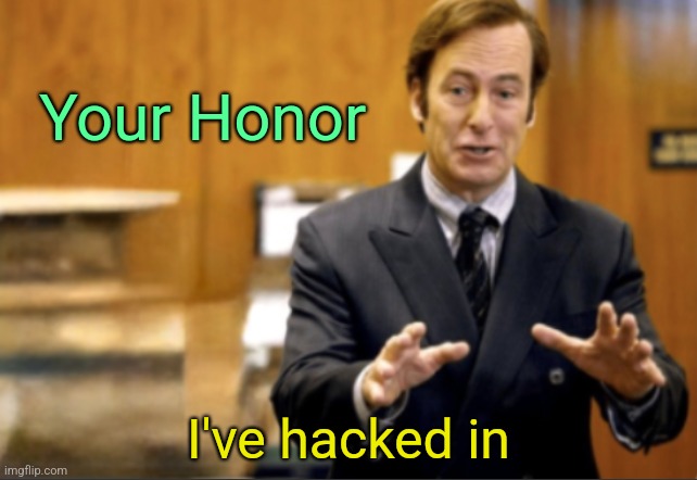 . | Your Honor; I've hacked in | image tagged in saul goodman defending | made w/ Imgflip meme maker