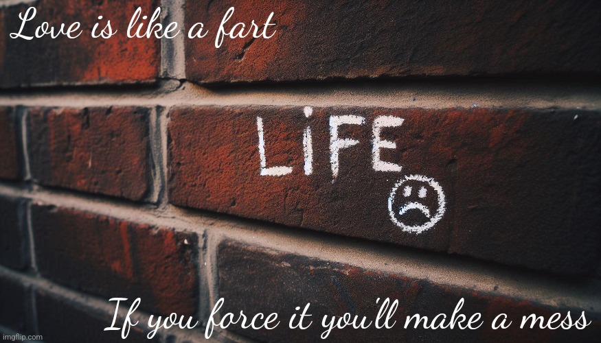 Love is like a fart; If you force it you'll make a mess | made w/ Imgflip meme maker