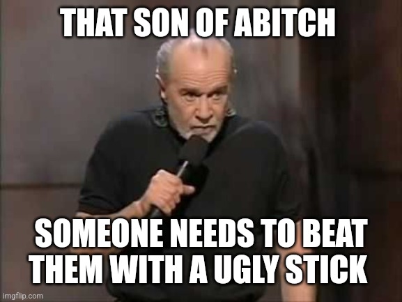 carlin | THAT SON OF ABITCH SOMEONE NEEDS TO BEAT THEM WITH A UGLY STICK | image tagged in carlin | made w/ Imgflip meme maker