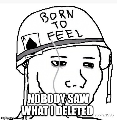 War wojak | NOBODY SAW WHAT I DELETED | image tagged in war wojak | made w/ Imgflip meme maker