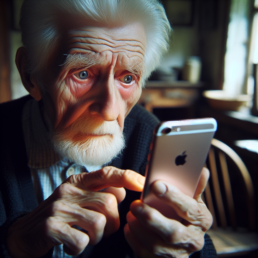 old person looking at a iphone Blank Meme Template