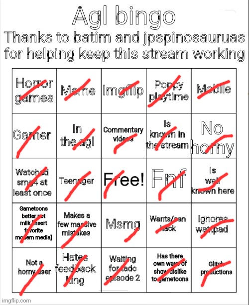 Official agl bingo | image tagged in official agl bingo | made w/ Imgflip meme maker