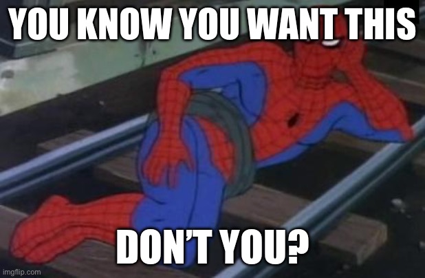 Sexy Railroad Spiderman Meme | YOU KNOW YOU WANT THIS; DON’T YOU? | image tagged in memes,sexy railroad spiderman,spiderman | made w/ Imgflip meme maker