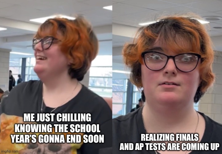 It’s soo real and scary | ME JUST CHILLING KNOWING THE SCHOOL YEAR’S GONNA END SOON; REALIZING FINALS AND AP TESTS ARE COMING UP | image tagged in shooketh,school | made w/ Imgflip meme maker