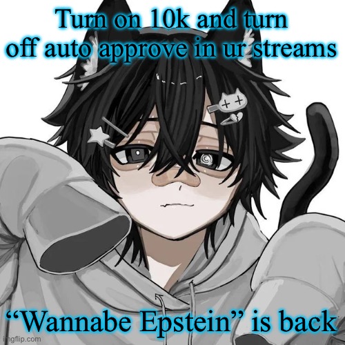 tfym I ain't masculine? | Turn on 10k and turn off auto approve in ur streams; “Wannabe Epstein” is back | image tagged in tfym i ain't masculine | made w/ Imgflip meme maker