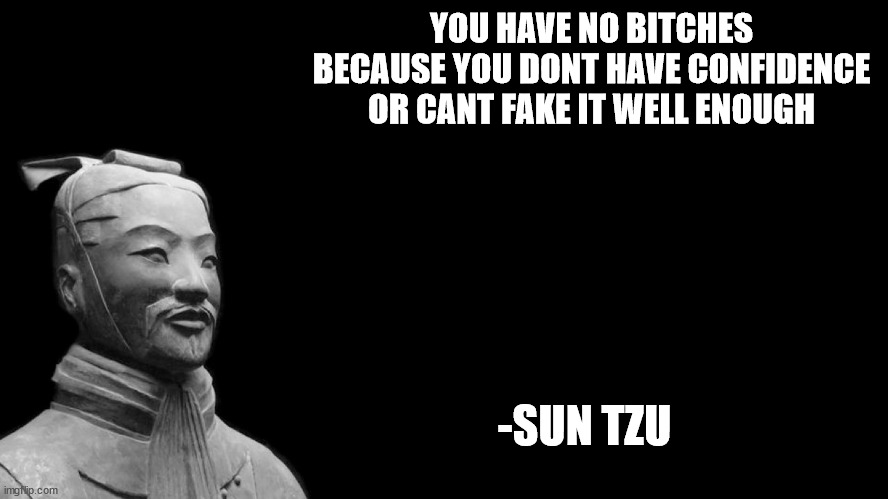 Sun Tzu | YOU HAVE NO BITCHES BECAUSE YOU DONT HAVE CONFIDENCE OR CANT FAKE IT WELL ENOUGH; -SUN TZU | image tagged in sun tzu | made w/ Imgflip meme maker