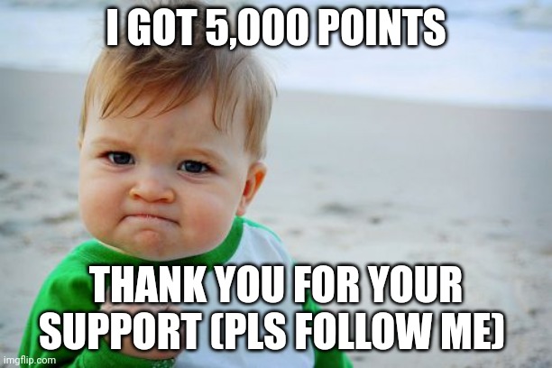 TSYM | I GOT 5,000 POINTS; THANK YOU FOR YOUR SUPPORT (PLS FOLLOW ME) | image tagged in memes,success kid original | made w/ Imgflip meme maker
