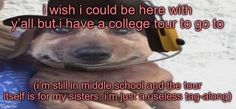 uggghgghhhhhhh | i wish i could be here with y’all but i have a college tour to go to; (i’m still in middle school and the tour itself is for my sisters, i’m just a useless tag-along) | image tagged in chucklenuts | made w/ Imgflip meme maker