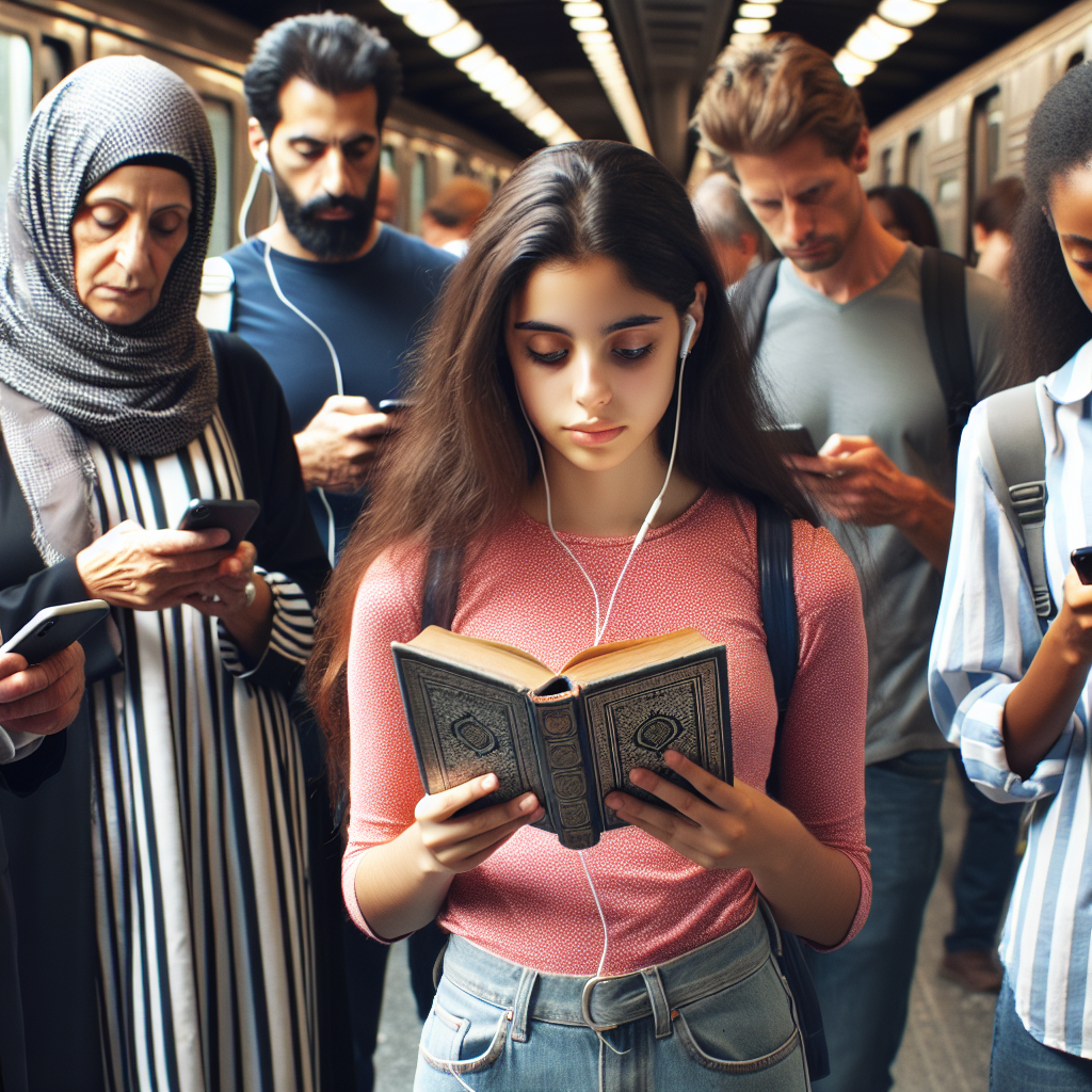 girl reading a book surrounded by people on phones Blank Meme Template