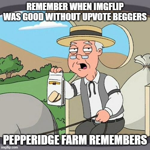 #stopupvotebeggers | REMEMBER WHEN IMGFLIP WAS GOOD WITHOUT UPVOTE BEGGERS; PEPPERIDGE FARM REMEMBERS | image tagged in memes,pepperidge farm remembers | made w/ Imgflip meme maker