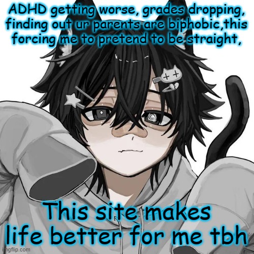 /srs | ADHD getting worse, grades dropping, finding out ur parents are biphobic,this  forcing me to pretend to be straight, This site makes life better for me tbh | image tagged in tfym i ain't masculine | made w/ Imgflip meme maker