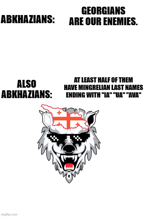 We are family | GEORGIANS ARE OUR ENEMIES. ABKHAZIANS:; AT LEAST HALF OF THEM HAVE MINGRELIAN LAST NAMES ENDING WITH "IA" "UA" "AVA"; ALSO ABKHAZIANS: | image tagged in blank white template,funny,memes,politics,animals | made w/ Imgflip meme maker