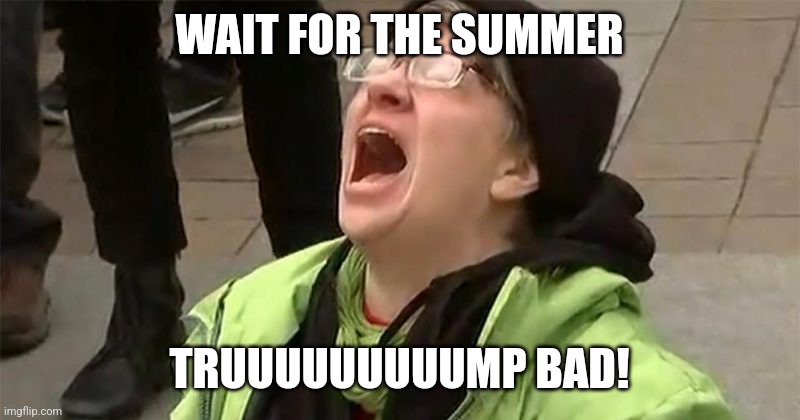 crying liberal | WAIT FOR THE SUMMER TRUUUUUUUUUMP BAD! | image tagged in crying liberal | made w/ Imgflip meme maker