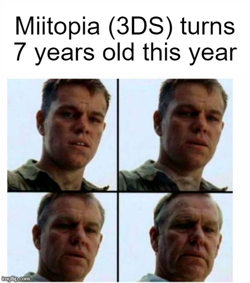 Good lord I made so many memories with this game | Miitopia (3DS) turns 7 years old this year | image tagged in matt damon gets older | made w/ Imgflip meme maker