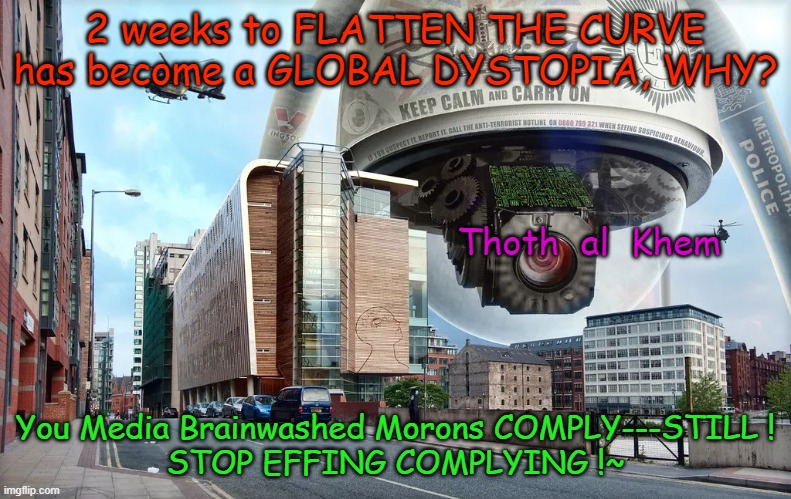 2 WEEKS TO FLATTEN THE CURVE- 4 YEARS LATER | 2 weeks to FLATTEN THE CURVE has become a GLOBAL DYSTOPIA, WHY? Thoth  al  Khem; You Media Brainwashed Morons COMPLY---STILL !

STOP EFFING COMPLYING !~ | image tagged in covid,clot shots,earth is a prison,stop complying,it is humanities fault,wake up | made w/ Imgflip meme maker