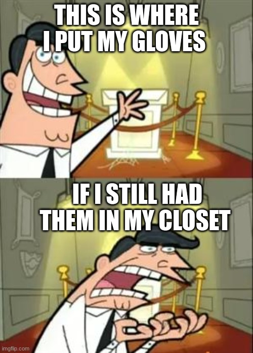 This Is Where I'd Put My Trophy If I Had One | THIS IS WHERE I PUT MY GLOVES; IF I STILL HAD THEM IN MY CLOSET | image tagged in memes,this is where i'd put my trophy if i had one | made w/ Imgflip meme maker