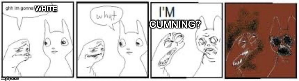 ghh, im gonna brown, what, im shitsing? | WHITE; CUMNING? | image tagged in ghh im gonna brown what im shitsing | made w/ Imgflip meme maker
