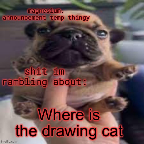 I got 5 upvotes on it | Where is the drawing cat | image tagged in pug temp | made w/ Imgflip meme maker