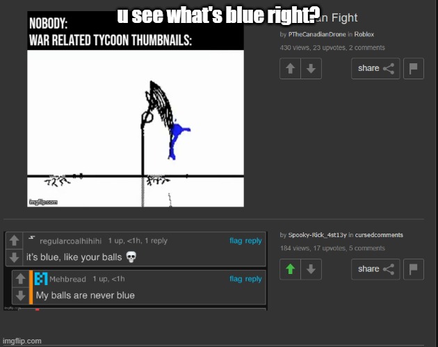u see that right | u see what's blue right? | image tagged in meme,fun,dark humor | made w/ Imgflip meme maker