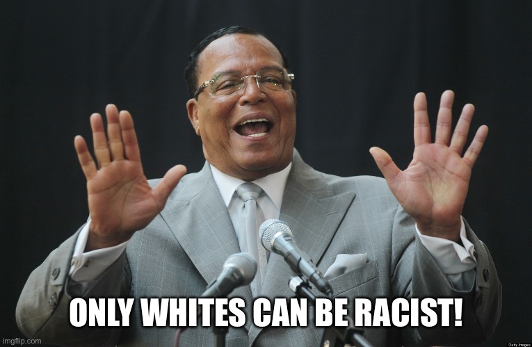 louis farrakhan | ONLY WHITES CAN BE RACIST! | image tagged in louis farrakhan | made w/ Imgflip meme maker