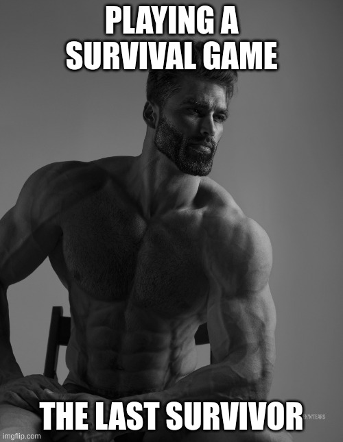 Giga Chad | PLAYING A SURVIVAL GAME; THE LAST SURVIVOR | image tagged in giga chad | made w/ Imgflip meme maker