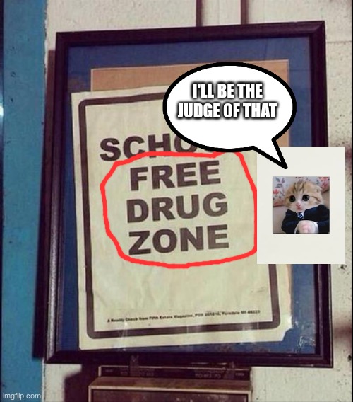 Drug in school, WHAT | I'LL BE THE JUDGE OF THAT | image tagged in school,design fails | made w/ Imgflip meme maker