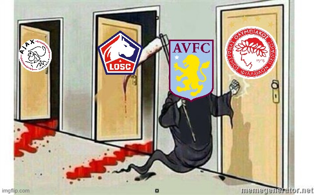Aston Villa in the Conference League | image tagged in grim reaper knocking door | made w/ Imgflip meme maker