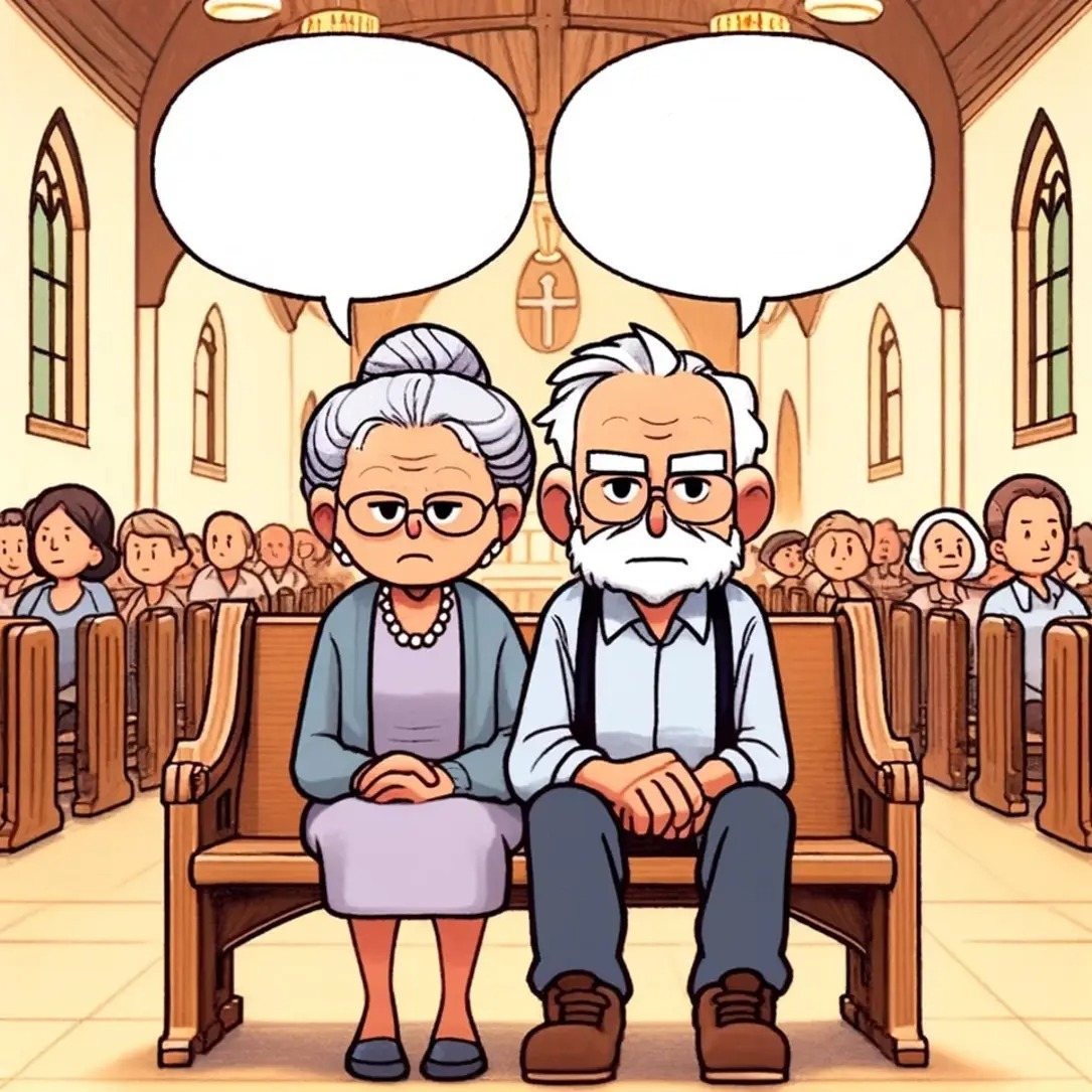 Old couple church Blank Meme Template