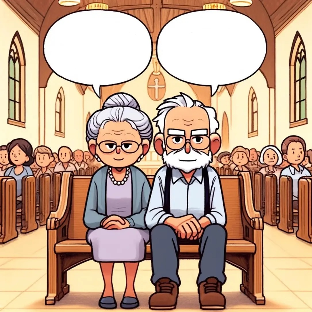 High Quality Old couple in church smiling Blank Meme Template