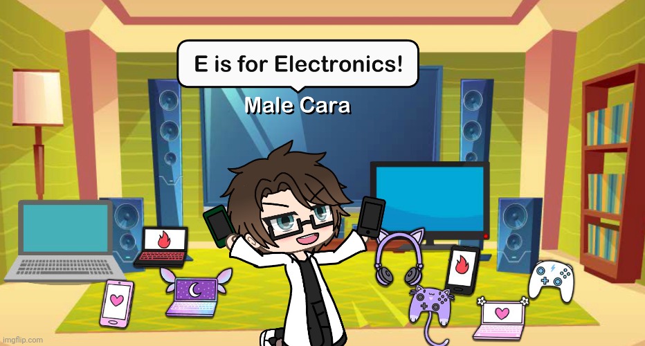 Male Cara has lots of Electronic devices | image tagged in pop up school 2,pus2,x is for x,male cara,electronics | made w/ Imgflip meme maker